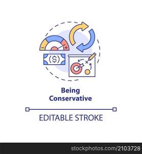Being conservative concept icon. Company budgeting. Financial plan abstract idea thin line illustration. Isolated outline drawing. Editable stroke. Roboto-Medium, Myriad Pro-Bold fonts used. Being conservative concept icon