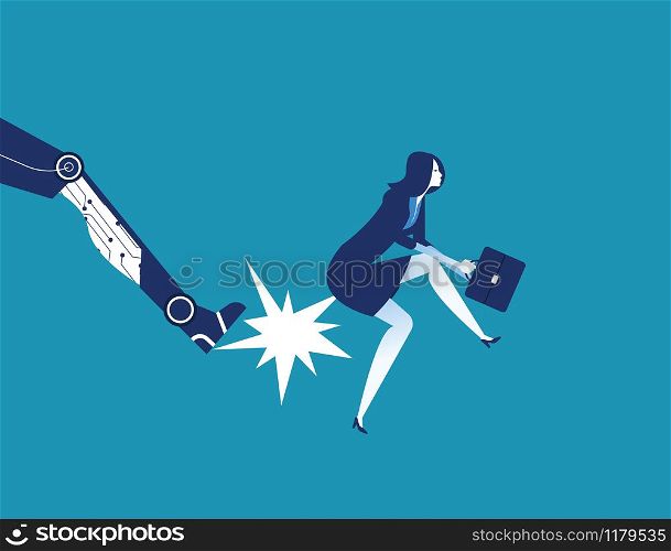 Being fired. Robot foot kicking an employee. Concept business technology vector illustration.