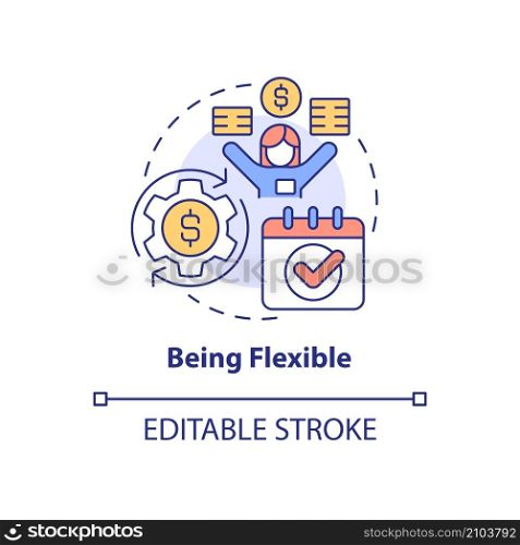 Being flexible concept icon. Revise and adjust. Financial plan abstract idea thin line illustration. Isolated outline drawing. Editable stroke. Roboto-Medium, Myriad Pro-Bold fonts used. Being flexible concept icon