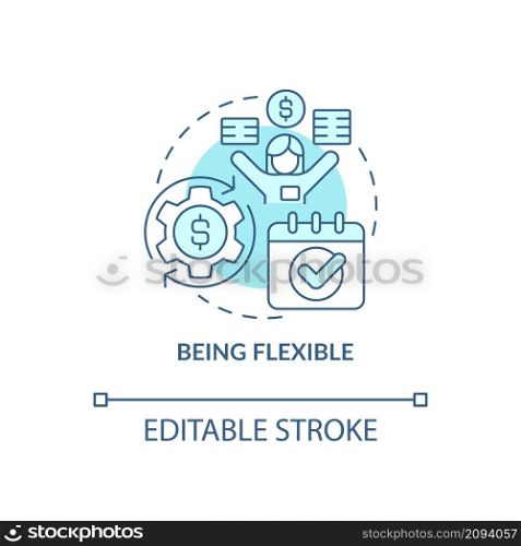Being flexible turquoise concept icon. Revise and adjust. Financial plan abstract idea thin line illustration. Isolated outline drawing. Editable stroke. Roboto-Medium, Myriad Pro-Bold fonts used. Being flexible turquoise concept icon