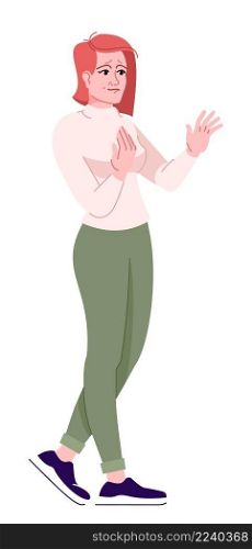Being highly sensitive semi flat RGB color vector illustration. Redhead woman feeling touched isolated cartoon character on white background. Being highly sensitive semi flat RGB color vector illustration
