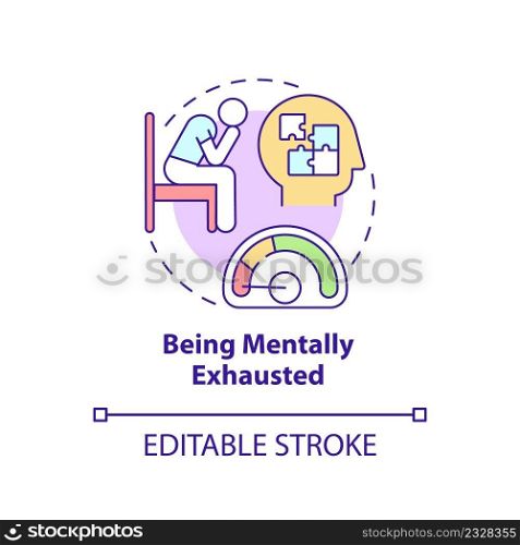 Being mentally exhausted concept icon. Clue of wrong career choice abstract idea thin line illustration. Unhappy at work. Isolated outline drawing. Editable stroke. Arial, Myriad Pro-Bold fonts used. Being mentally exhausted concept icon