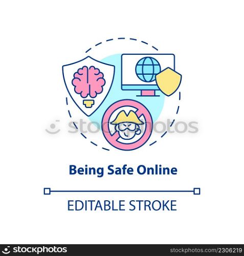 Being safe online concept icon. Personal data protection. Digital skills abstract idea thin line illustration. Isolated outline drawing. Editable stroke. Arial, Myriad Pro-Bold fonts used. Being safe online concept icon