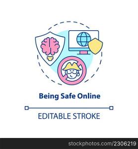 Being safe online concept icon. Personal data protection. Digital skills abstract idea thin line illustration. Isolated outline drawing. Editable stroke. Arial, Myriad Pro-Bold fonts used. Being safe online concept icon