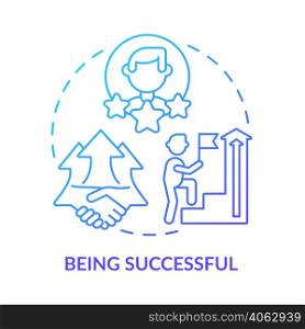 Being successful blue gradient concept icon. Achieving goals and growth. Gain success. Charisma benefit abstract idea thin line illustration. Isolated outline drawing. Myriad Pro-Bold font used. Being successful blue gradient concept icon