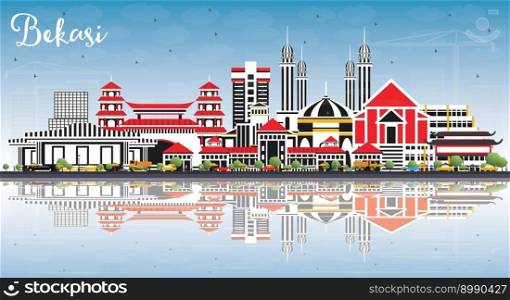 Bekasi Indonesia City Skyline with Color Buildings, Blue Sky and Reflections. Vector Illustration. Business Travel and Tourism Concept with Historic Architecture. Bekasi Cityscape with Landmarks.