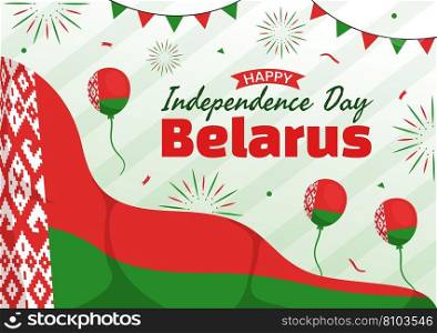 Belarus Independence Day Vector Illustration on 3 July with Waving Flag in National Holiday Flat Cartoon Hand Drawn Landing Page Background Templates