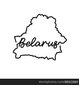 Belarus outline map with the handwritten country name. Continuous line drawing of patriotic home sign. A love for a small homeland. T-shirt print idea. Vector illustration.. Belarus outline map with the handwritten country name. Continuous line drawing of patriotic home sign