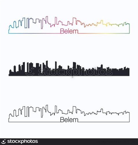 Belem skyline linear style with rainbow in editable vector file