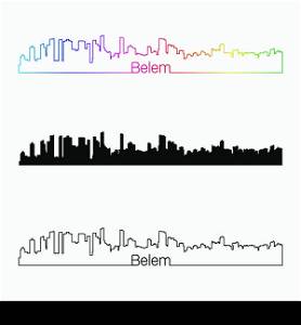 Belem skyline linear style with rainbow in editable vector file