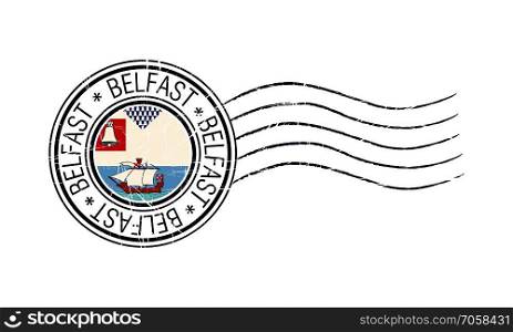 Belfast city grunge postal stamp and flag on white background