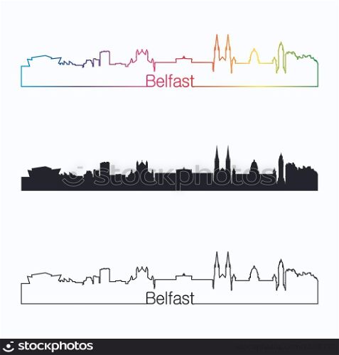 Belfast skyline linear style with rainbow in editable vector file