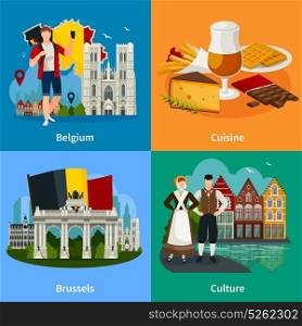 Belgian Landmarks Flat Style Travel Concept. Travel concept in flat style with belgian landmarks including cuisine culture and brussel isolated vector illustration