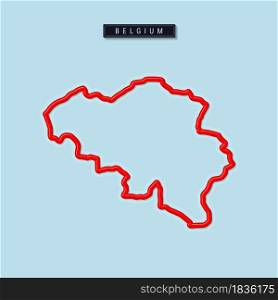Belgium bold outline map. Glossy red border with soft shadow. Country name plate. Vector illustration.. Belgium bold outline map. Vector illustration