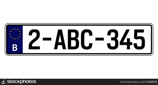 Belgium car plate. Vehicle registration number