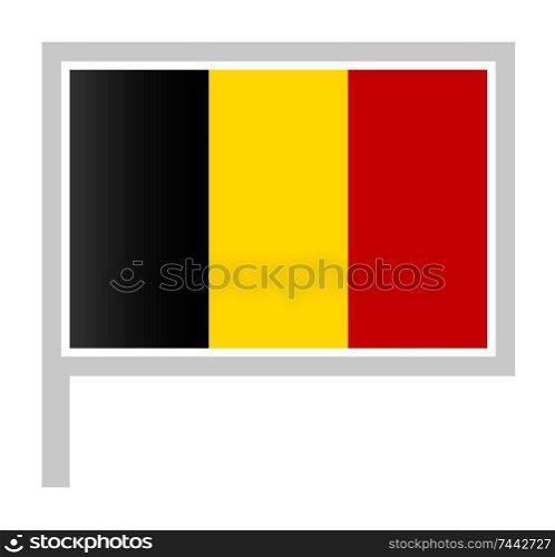 Belgium flag on flagpole, rectangular shape icon on white background, vector illustration.. flag on flagpole, rectangular shape icon on white background, vector illustration.