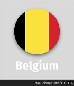 Belgium flag, round icon with shadow isolated vector illustration. Belgium flag, round icon