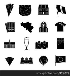 Belgium travel icons set. Simple illustration of 16 Belgium travel vector icons for web. Belgium travel icons set, simple style