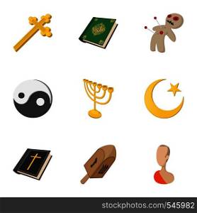 Beliefs icons set. Cartoon illustration of 9 beliefs vector icons for web. Beliefs icons set, cartoon style