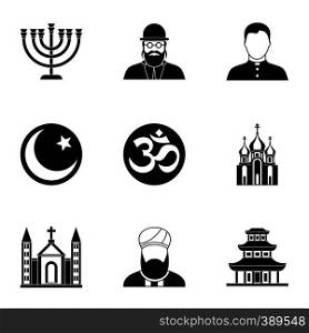 Beliefs icons set. Simple illustration of 9 beliefs vector icons for web. Beliefs icons set, simple style