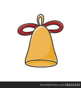 Bell decorated with bow cartoon clipart. Simple image yellow festive bell isolated vector illustration. Bell decorated with bow cartoon clipart