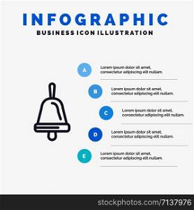 Bell, Education, School Line icon with 5 steps presentation infographics Background
