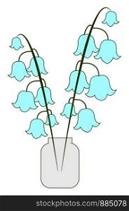 Bell flower in vase, illustration, vector on white background.