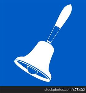 Bell icon white isolated on blue background vector illustration. Bell icon white