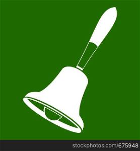 Bell icon white isolated on green background. Vector illustration. Bell icon green