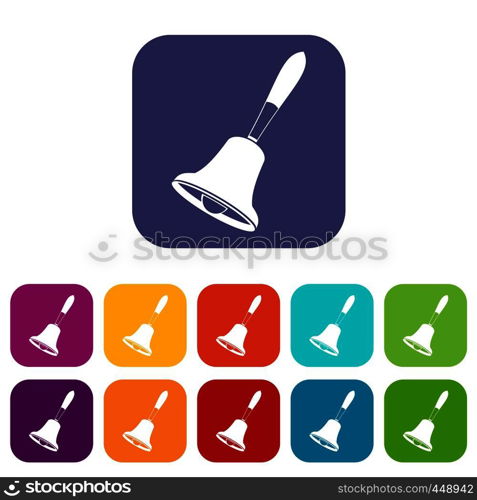 Bell icons set vector illustration in flat style In colors red, blue, green and other. Bell icons set flat