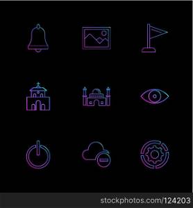 bell , image , flag,  church , mosque , eye , off, on , cloud , gear, setting, icon, vector, design,  flat,  collection, style, creative,  icons