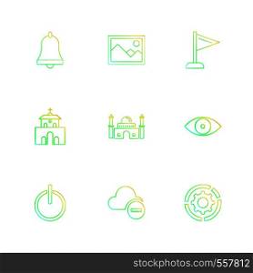 bell , image , flag, church , mosque , eye , off, on , cloud , gear, setting, icon, vector, design, flat, collection, style, creative, icons