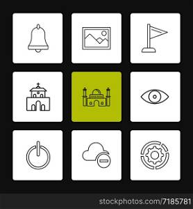 bell , image , flag, church , mosque , eye , off, on , cloud , gear, setting, icon, vector, design, flat, collection, style, creative, icons