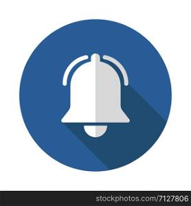 Bell isolated vector icon on blue circle background with shadow. Bell or ring icon vector alarm alert symbol. Vector design element. Button with bell icon. EPS 10. Bell isolated vector icon on blue circle background with shadow. Bell or ring icon vector alarm alert symbol. Vector design element. Button with bell icon.
