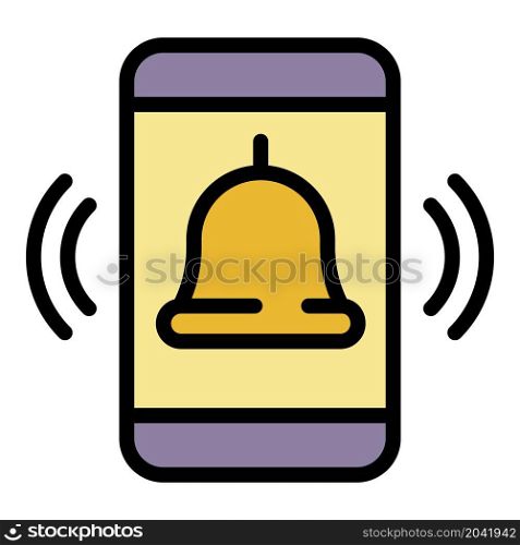 Bell on smartphone screen icon. Outline bell on smartphone screen vector icon color flat isolated. Bell on smartphone screen icon color outline vector