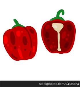 Bell pepper. Red paprika vegetable. Cooking natural fresh food. Flat cartoon illustration isolated on white background. Bell pepper. Red paprika vegetable