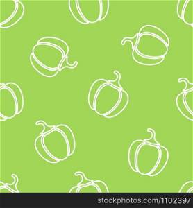 Bell pepper vegetable silhouette seamless background vector flat illustration. Fresh food pattern in white and green colors with bell pepper vegetable contour seamless element for wrapping paper. Bell pepper contour vegetable silhouette seamless