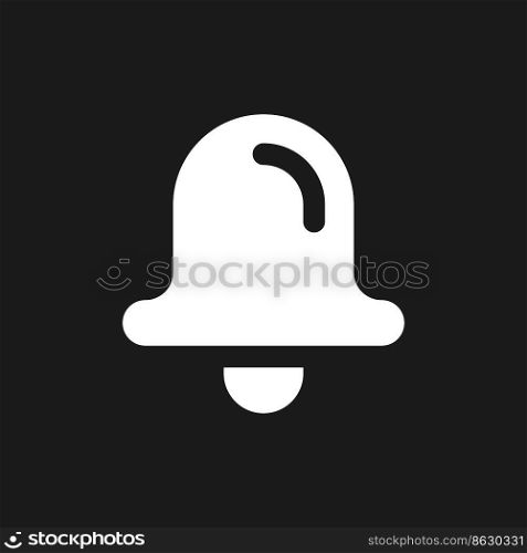 Bell pixel dark mode glyph ui icon. Notification from app. User interface design. White silhouette symbol on black space. Solid pictogram for web, mobile. Vector isolated illustration. Bell pixel dark mode glyph ui icon
