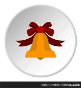 Bell with red bow icon in flat circle isolated vector illustration for web. Bell with red bow icon circle