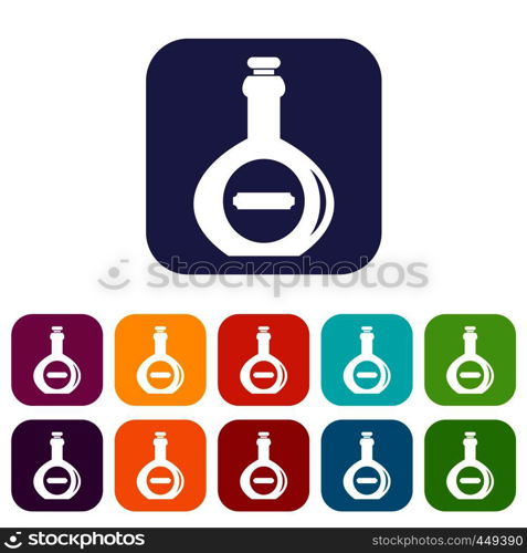 Bellied bottle icons set vector illustration in flat style In colors red, blue, green and other. Bellied bottle icons set flat