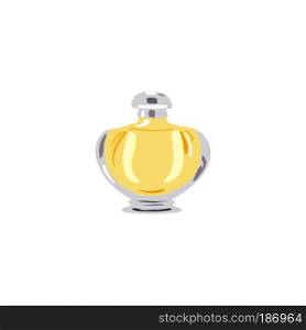 bellied Bottle with yellow liquid. vial for perfume, medicine, cosmetics, alcohol, drinks. Vector illustration. flacon. bellied Bottle with yellow liquid. vial for perfume, medicine, cosmetics, alcohol, drinks. flacon