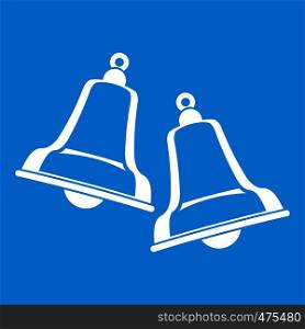 Bells icon white isolated on blue background vector illustration. Bells icon white