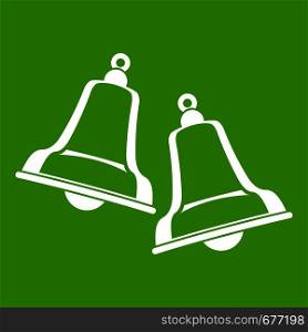 Bells icon white isolated on green background. Vector illustration. Bells icon green
