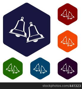 Bells icons set hexagon isolated vector illustration. Bells icons set hexagon