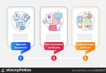 Belongings and documents rectangle infographic template. Data visualization with 3 steps. Process timeline info chart. Workflow layout with line icons. Myriad Pro-Bold, Regular fonts used. Belongings and documents rectangle infographic template