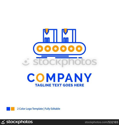 Belt, box, conveyor, factory, line Blue Yellow Business Logo template. Creative Design Template Place for Tagline.