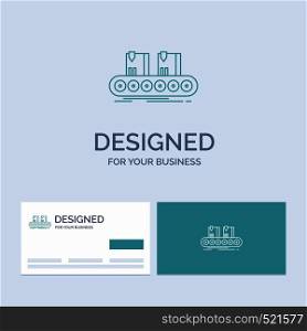 Belt, box, conveyor, factory, line Business Logo Line Icon Symbol for your business. Turquoise Business Cards with Brand logo template. Vector EPS10 Abstract Template background