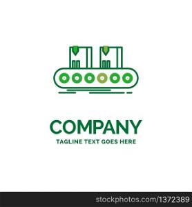 Belt, box, conveyor, factory, line Flat Business Logo template. Creative Green Brand Name Design.
