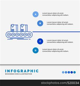 Belt, box, conveyor, factory, line Infographics Template for Website and Presentation. Line Blue icon infographic style vector illustration. Vector EPS10 Abstract Template background