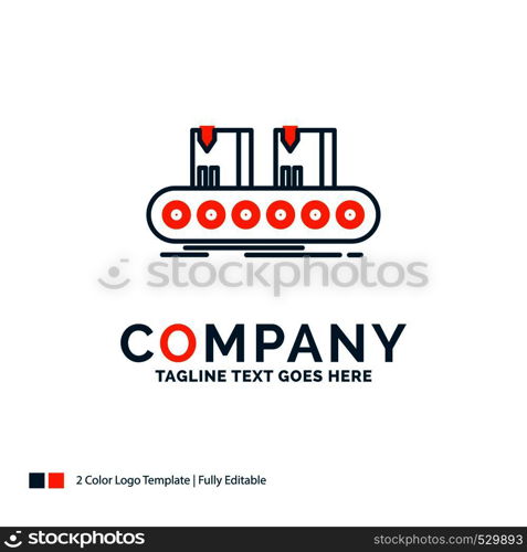 Belt, box, conveyor, factory, line Logo Design. Blue and Orange Brand Name Design. Place for Tagline. Business Logo template.